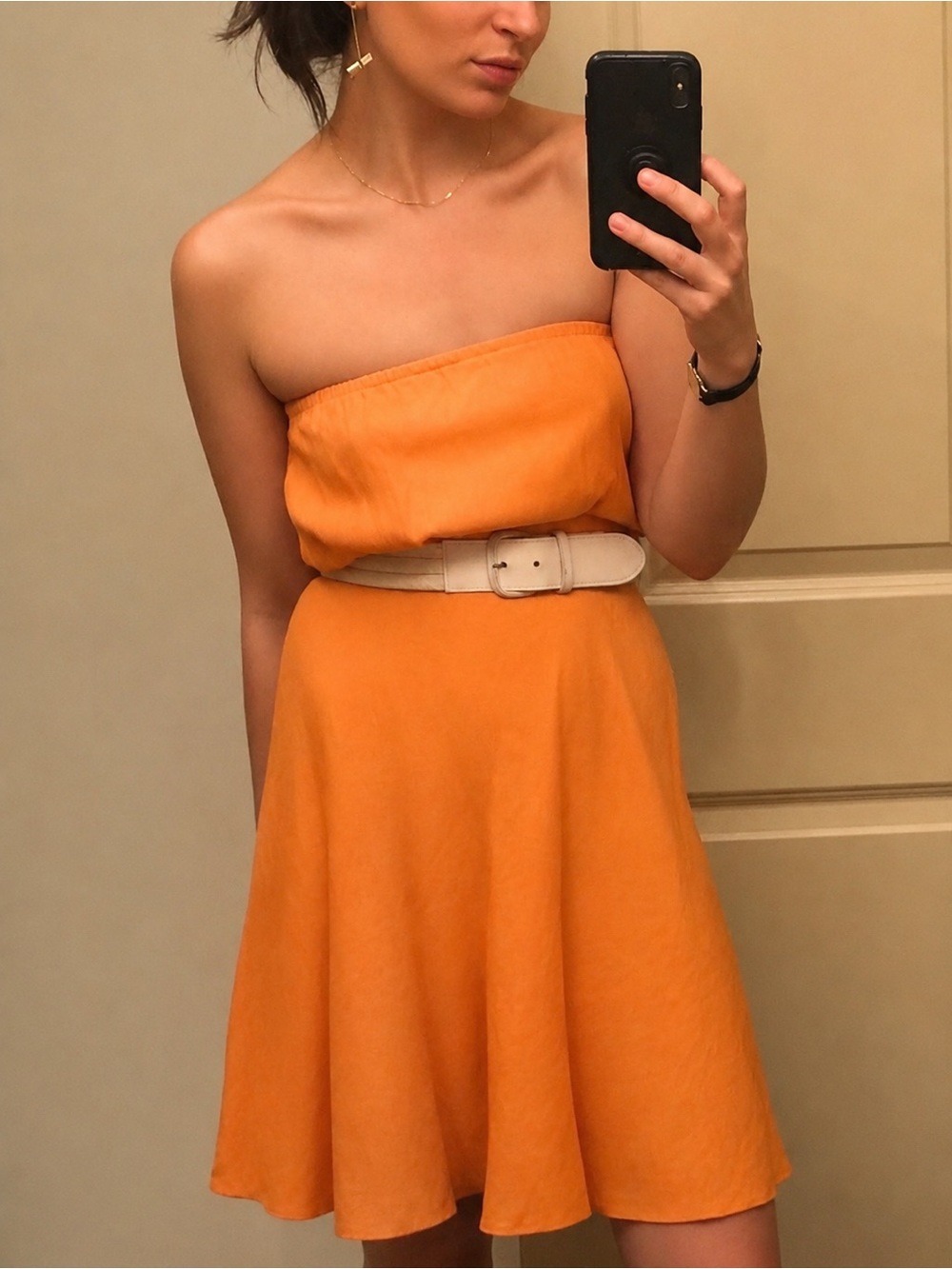 VTG SHAREEN AGAIN Reworked Vintage Silk Fabric Peach Strapless Tube Midi Dress - Picture 4 of 16